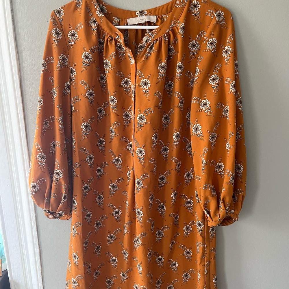 LOFT Golden Yellow Floral Shift Dress